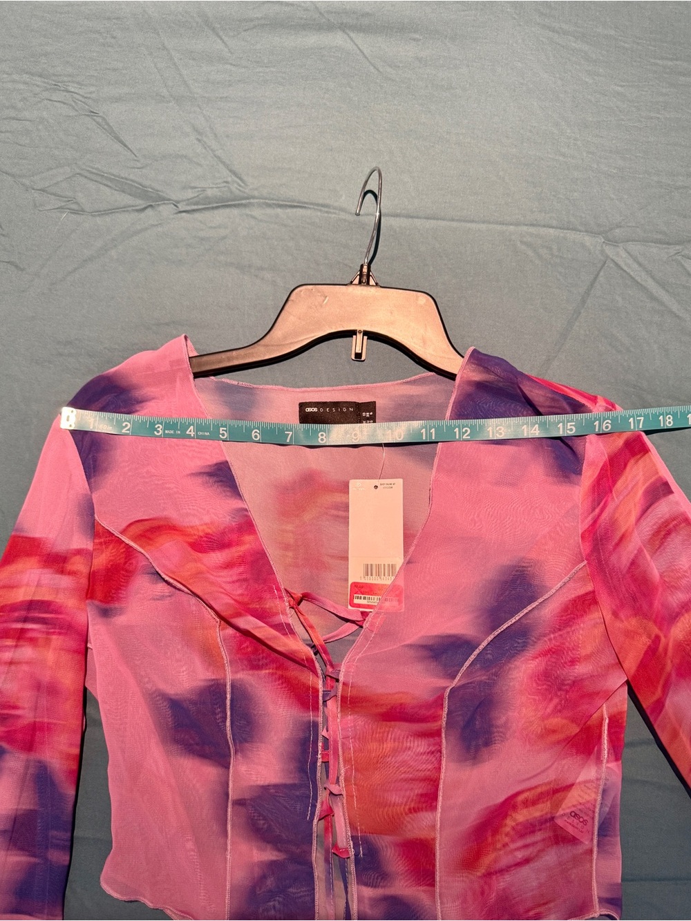 ASOS Pink Multi Sheer Tie-Front Blouse - Picture 2 of 6